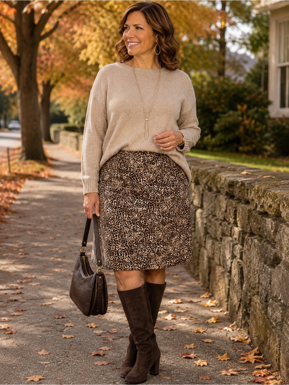 NWOT Talbots Woman 14W Leopard Print Skirt in Brown Neutral Animal Print